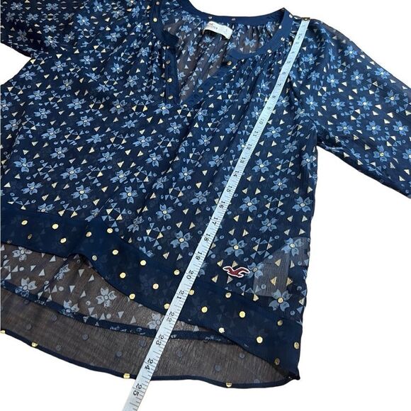 Hollister Boho Peasant Blouse Chiffon 3/4 Sleeve blue Size Small - Picture 14 of 16